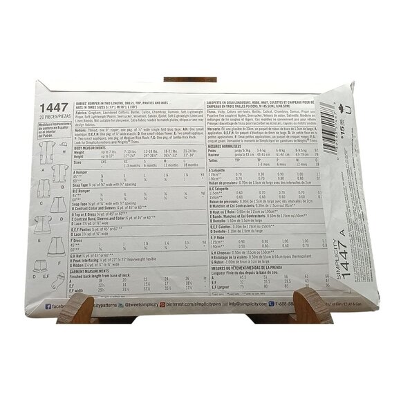 Simplicity 1447 Baby Romper & Dress Sewing Pattern Size XXS-L - Picture 2 of 2